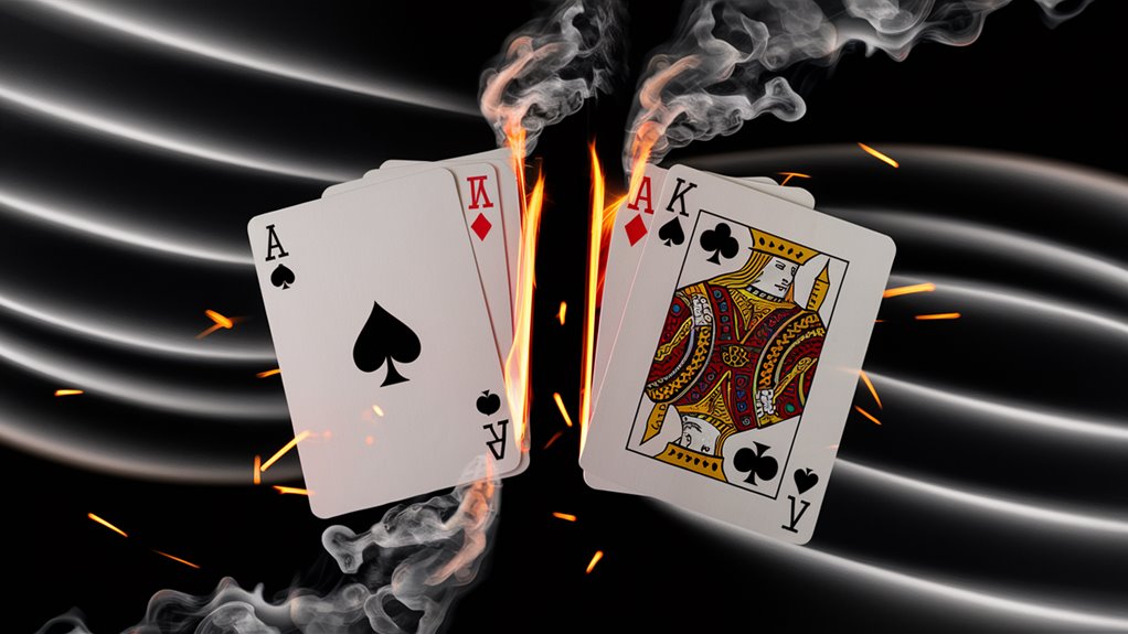 burning cards split apart