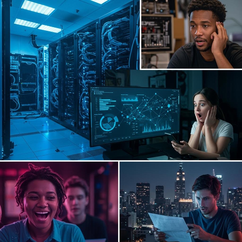 데이터 센터와 IT 전문가들이 실시간 모니터링을 수행하는 장면, 온카스터디의 기술 지원 인프라